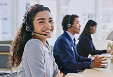 Contact center agent in a wheelchair taking a call