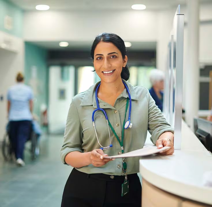 Doctor in hospital foyer