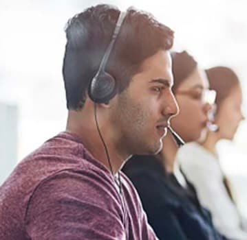 Customer service and business people in call center office