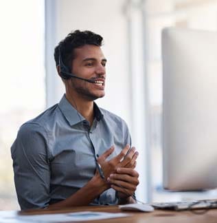 Call center agent working in an office