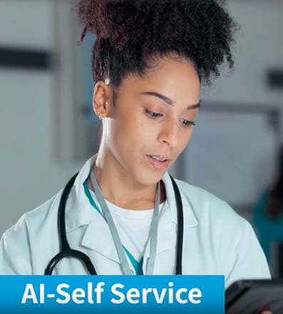 AI Self Service label over a photo of an African American female doctor