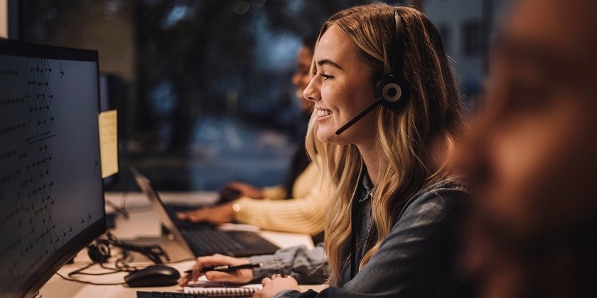 Female call center agent taking a call