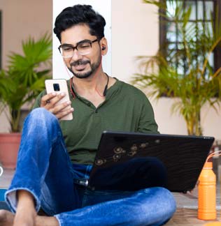 Remote worker on a call outside