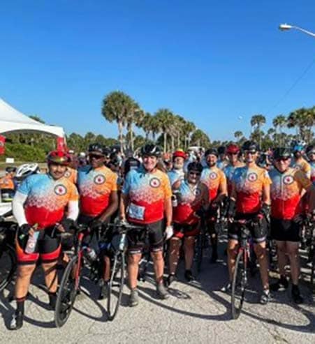 Avaya employees biking together